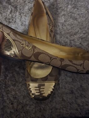 Coach Brown Signature Sequin Toe Ballet Flats